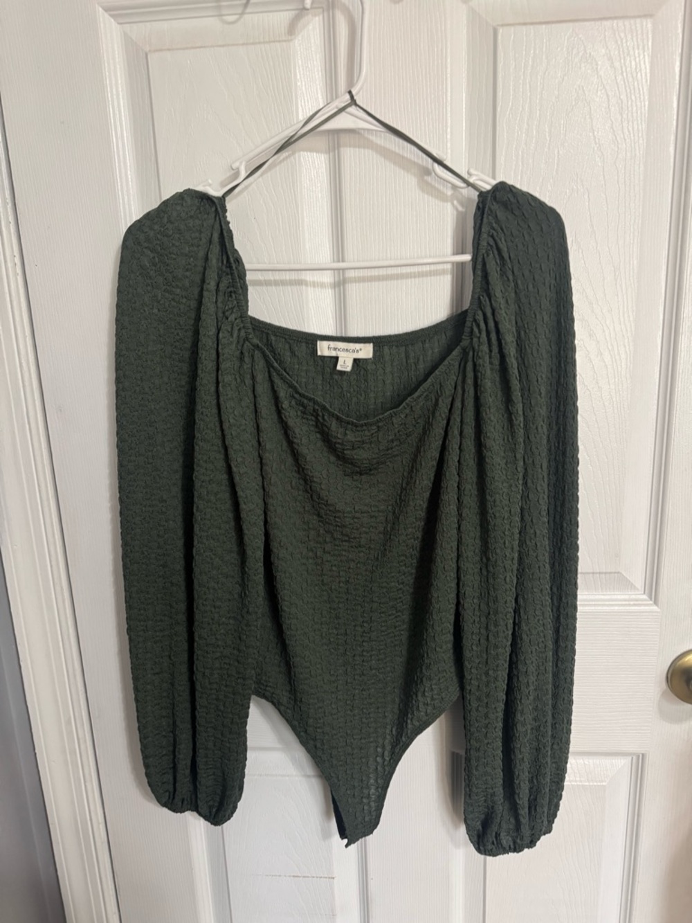Francesca's Collections Olive Green Long Sleeve Textured Bodysuit